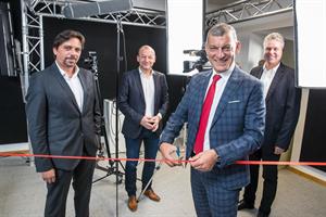 Markus Richter, Helgar Thomic-Sutterlüti, Generalsekretär Helmut Tomac und Norbert Leitner bei der Eröffnung des neuen Studios.